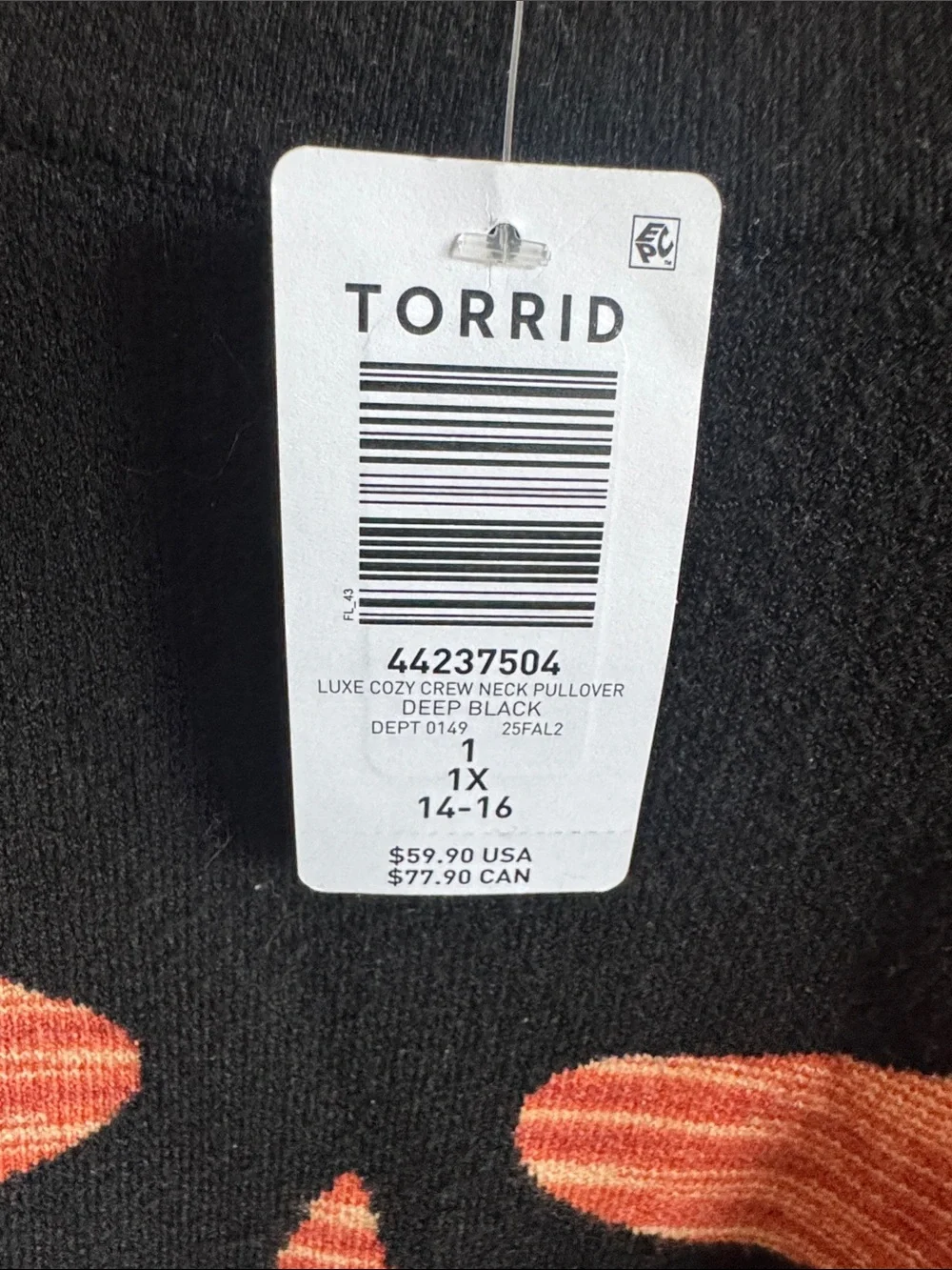 Torrid Women's XL Black Sweater with Orange Pumpkin Face NWT Pullover Halloween